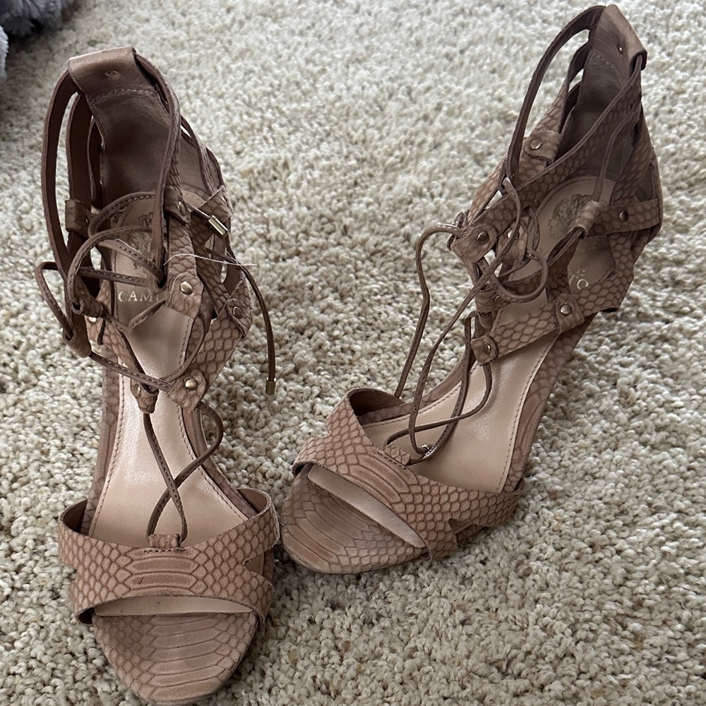 Vince Camuto Tan Lace-Up Heels